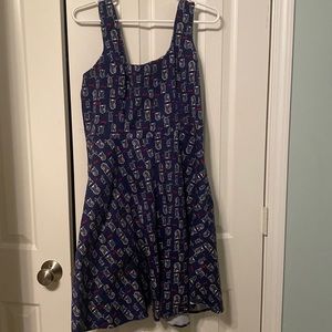 Navy blue dress with owl print